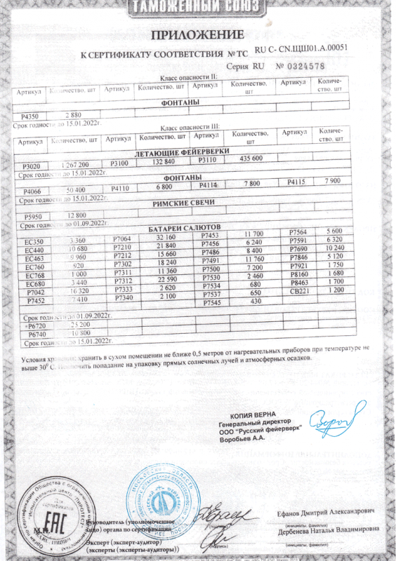Сертификат соответствия № 0324578  - Светогорск | svetogorsk.salutsklad.ru 